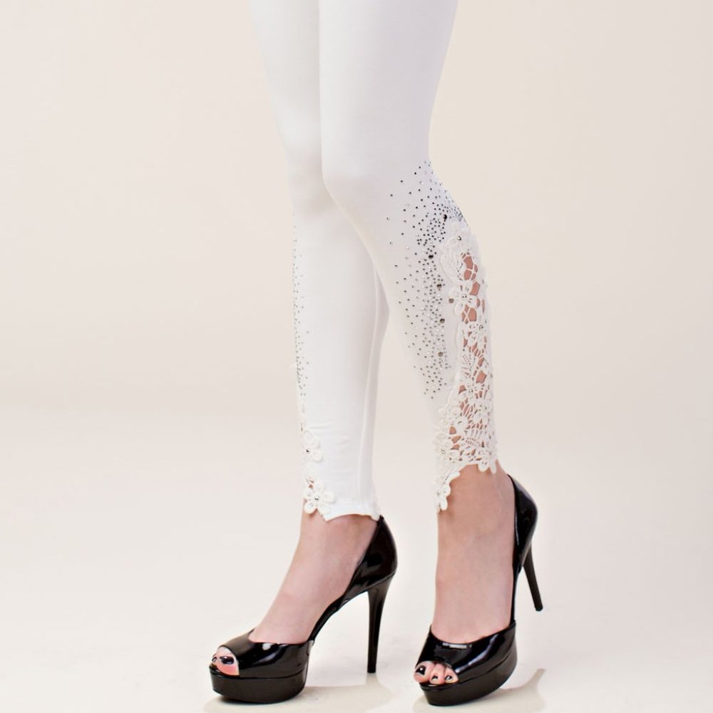 White Vocal Lace Leggings with Stones